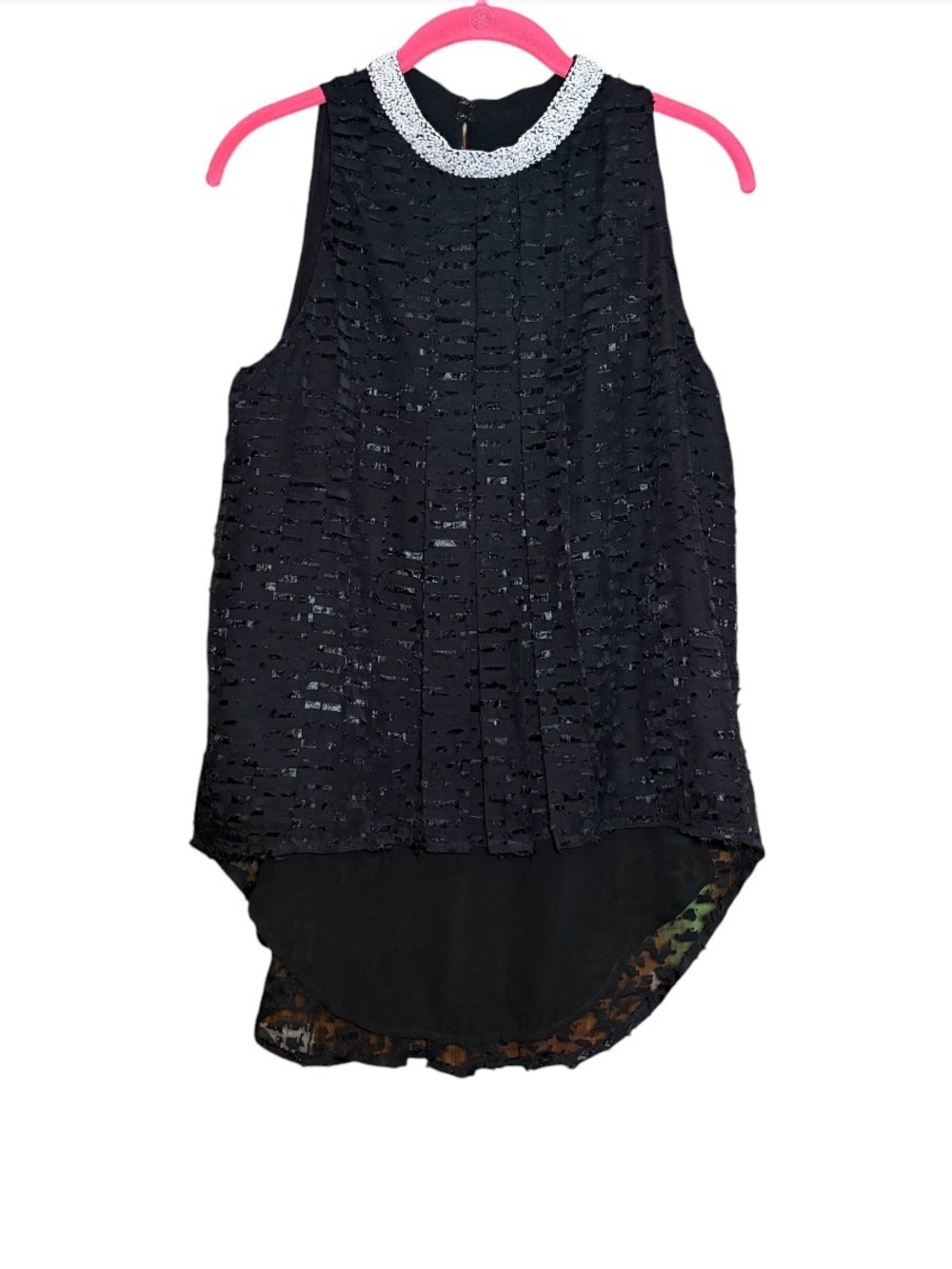 Sachin Babi Black Lace Pearl Beaded Mock Neck Hi-Low Swing Top 6 - Picture 2 of 8